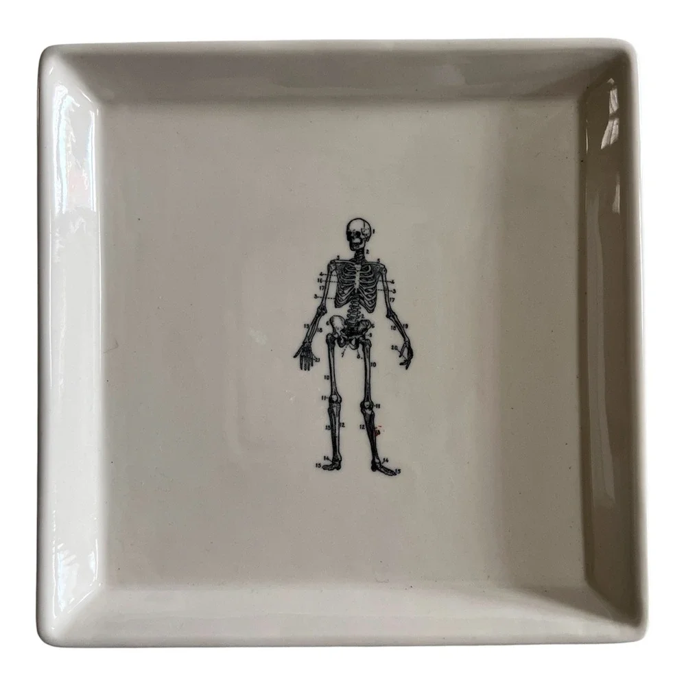 Magenta Skeleton Platter 8.5in Cream Excellent Anatomical Gothic Halloween Tray